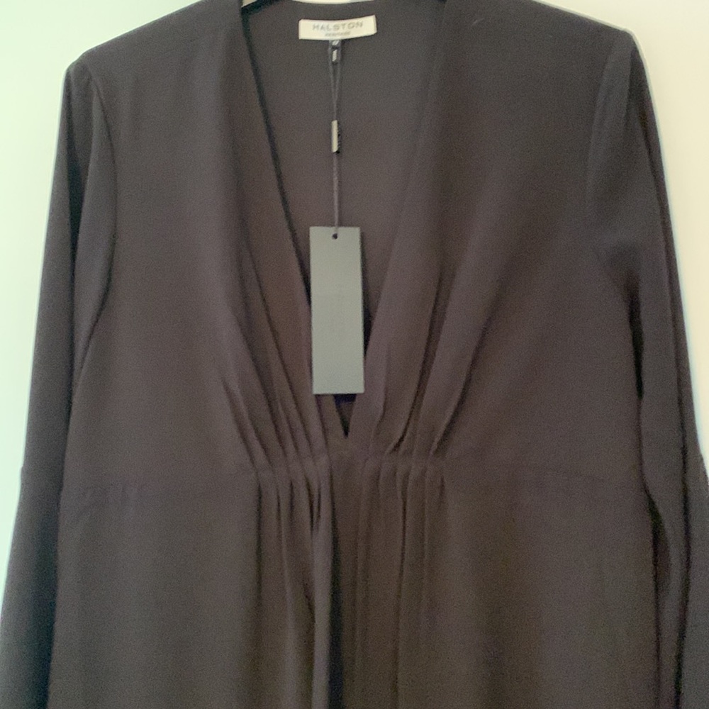 Halston Heritage low v neck, tuxedo mini dress. - Picture 2 of 6